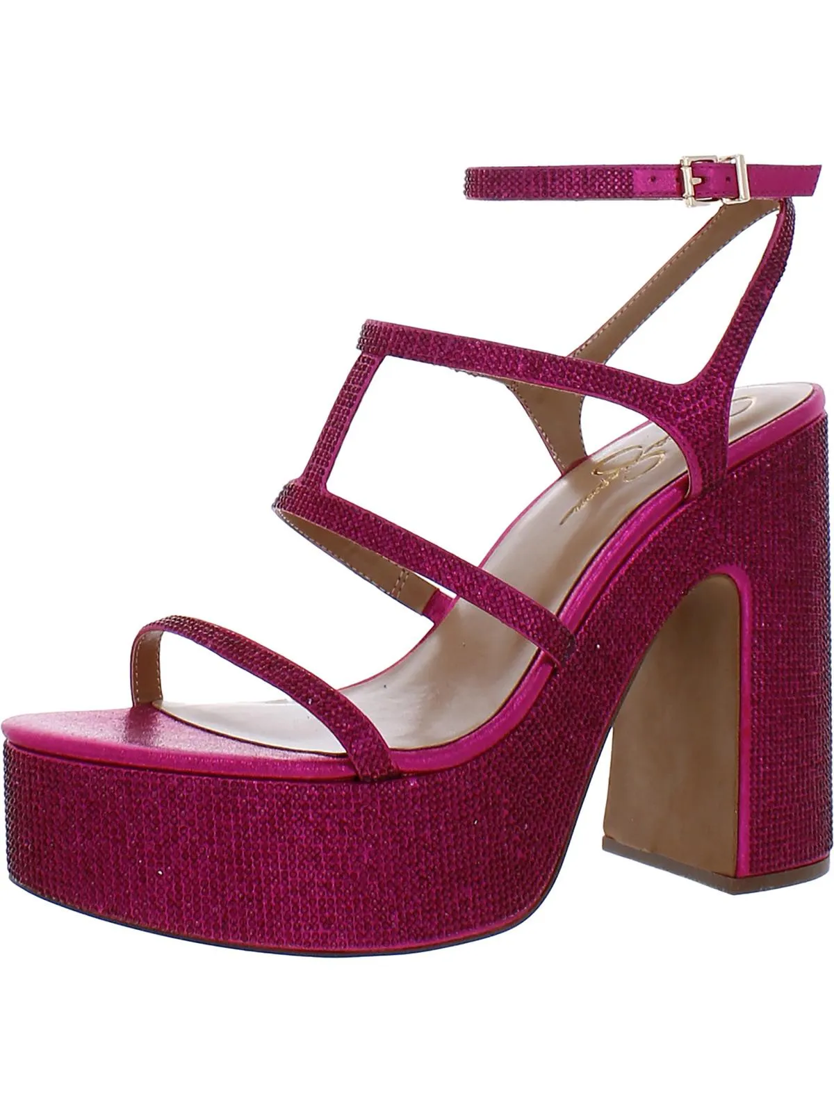 Meitini Womens Rhinestone Strappy Block Heels